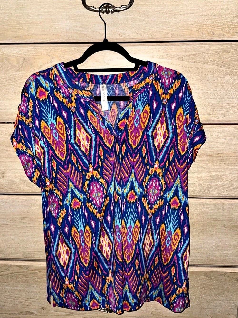 Dear Scarlett Lizzy Top Geometric Short Sleeve Blouse Size Medium